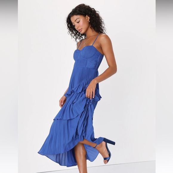 Lulus Dresses & Skirts - Lulu's Cobalt Blue Tiered Bustier Midi Dress